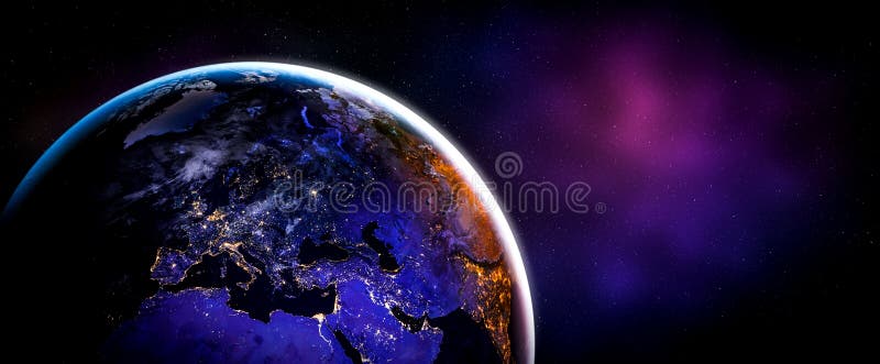 Planet earth globe view from space showing realistic earth surface and world map stock images
