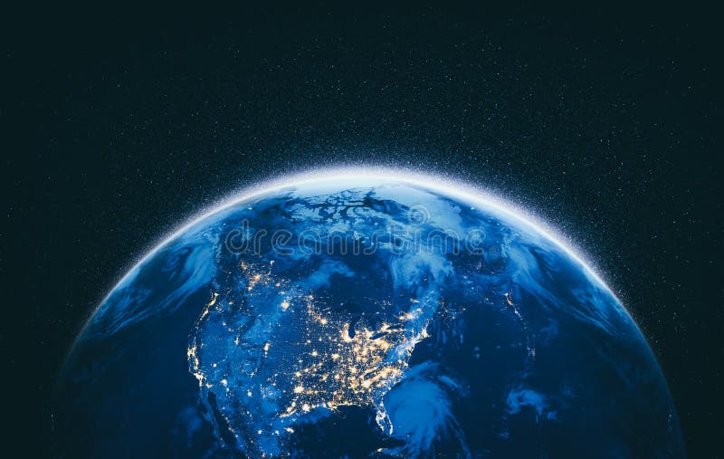 Planet earth globe view from space showing realistic earth surface and world map stock image