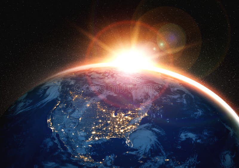 Planet earth globe view from space showing realistic earth surface and world map royalty free stock images