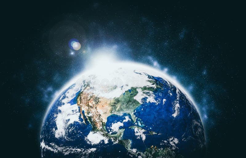 Planet earth globe view from space showing realistic earth surface and world map royalty free stock photo
