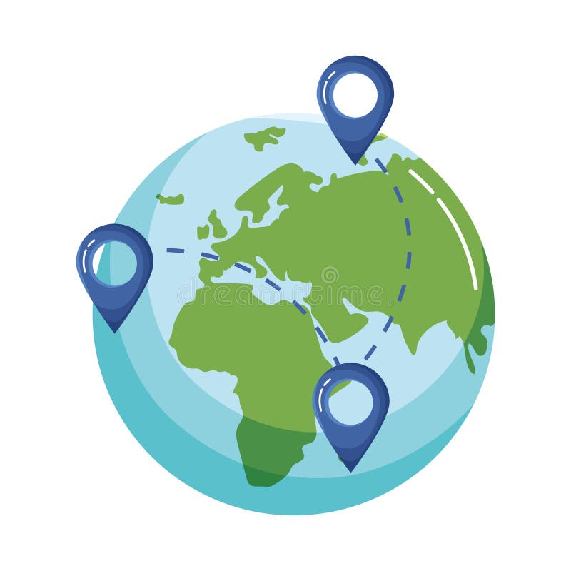 Earth with Pins Locations Stock Vector Illustration of