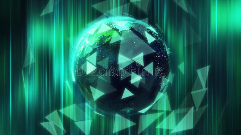 Earth in abstract virtual space, concept of digital technology development vector illustration