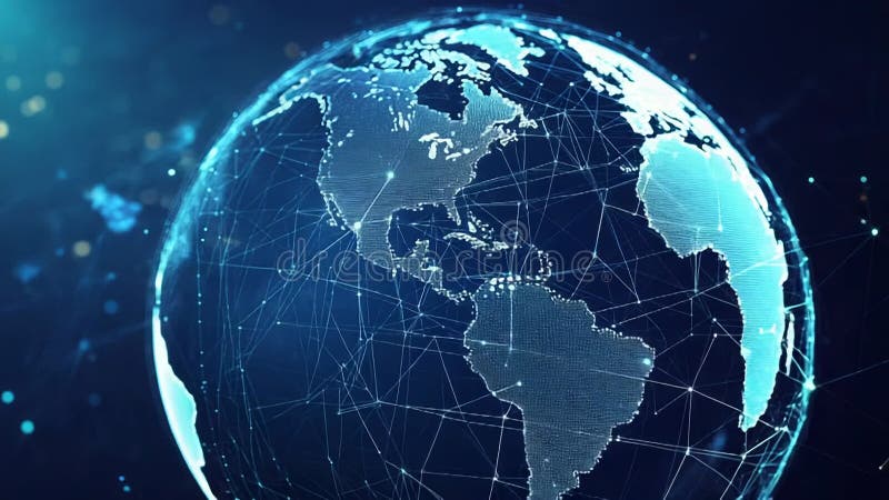Planet earth rotating showing global network connections and data exchange stock video