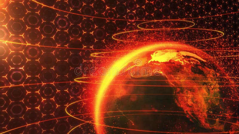 Planet Earth, enclosed in a virtual environment of abstract digital space stock illustration