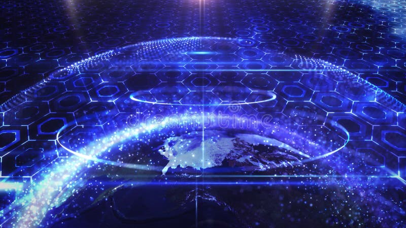 Visualization of the digital environment around the planet stock illustration