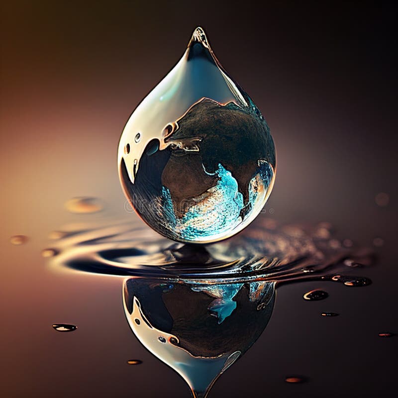 Earth in Water Drops. AI Generated Stock Image Image of