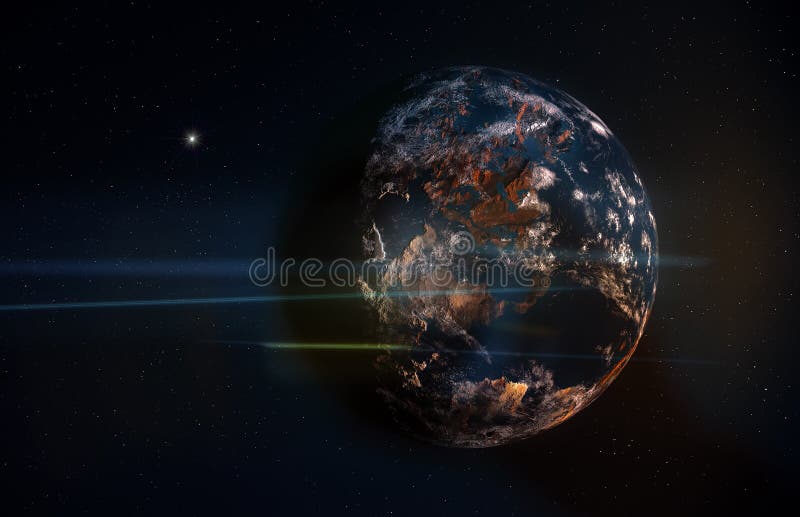 Planet im Raum mit Sternen und Anamorphic Aufflackern vektor abbildung Planet im Raum mit Sternen und Anamorphic Aufflackern vektor abbildung