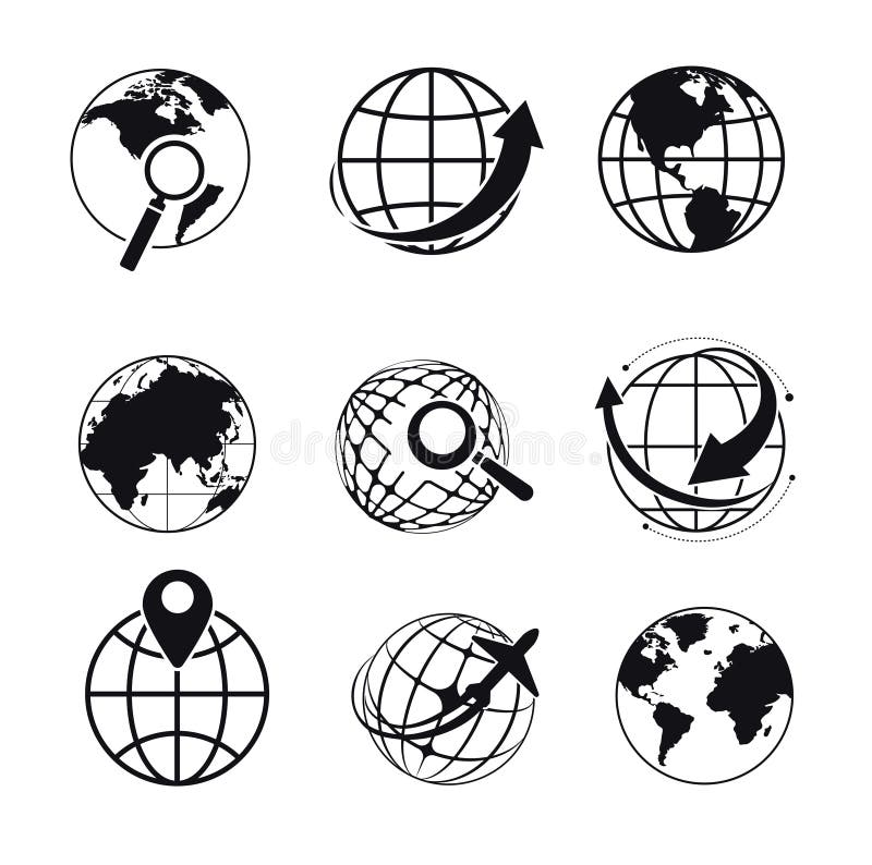 Planet isolated icons, search or geolocation, Internet browser symbol royalty free illustration