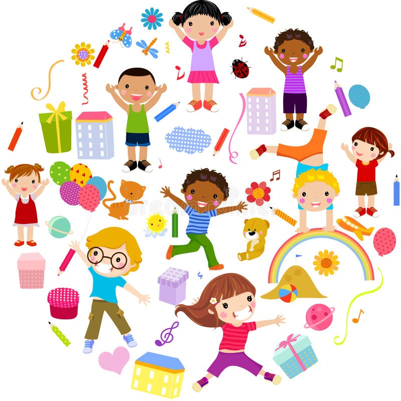 Planet of kids, colorful royalty free illustration