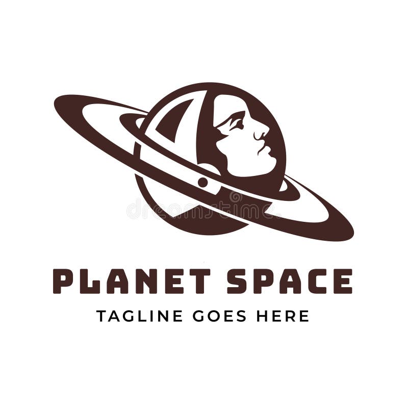 Planet Saturn with Astronaut Helmet In Space for Universe Science Logo Design vector illustration