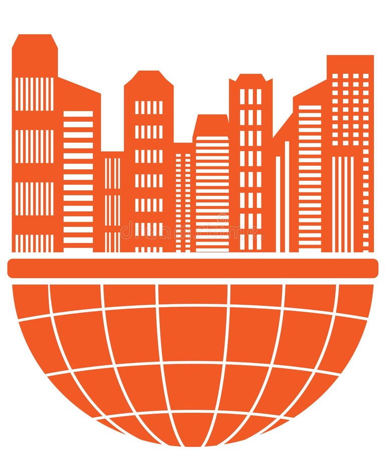 Planet and skyscraper silhouette vector illustration