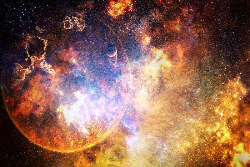 Planeta de explosão abstrato artístico em um fundo brilhante colorido da galáxia foto de stock Planeta de explosão abstrato artístico em um fundo brilhante colorido da galáxia foto de stock