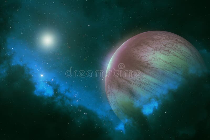 Planeta distante con las estrellas brillantes en galaxia del espacio profundo libre illustration Planeta distante con las estrellas brillantes en galaxia del espacio profundo libre illustration