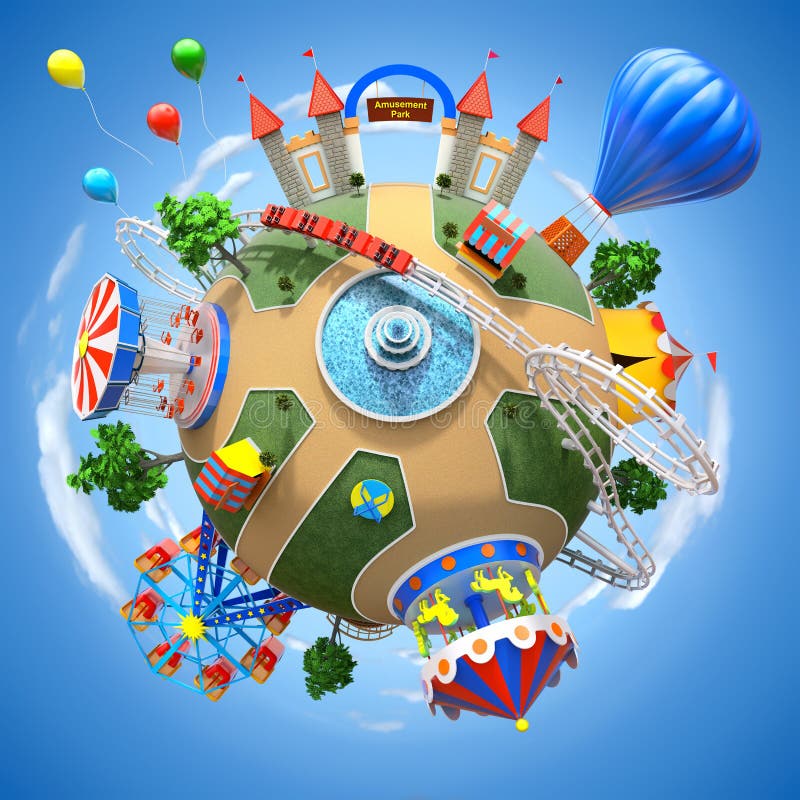 Round amusement park over sky background - 3D illustration. Round amusement park over sky background - 3D illustration
