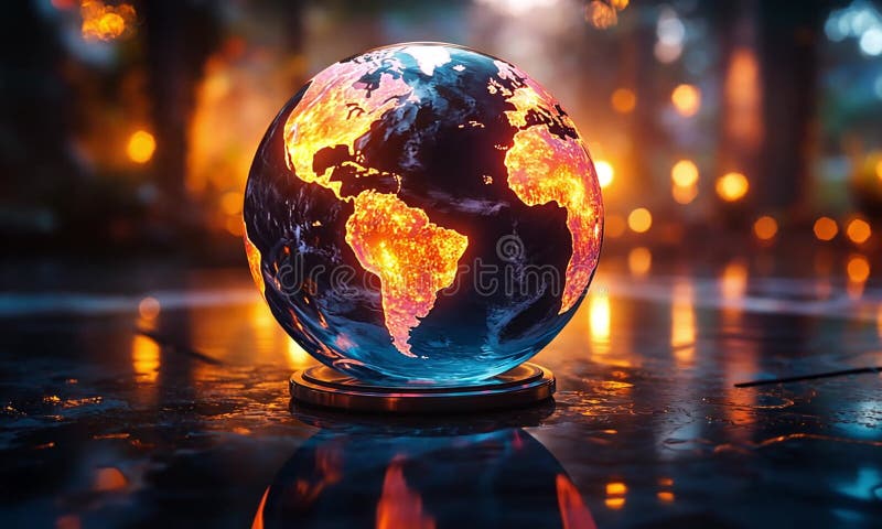 Planeta en llamas Tierra : Concepto de calentamiento global stock de ilustración