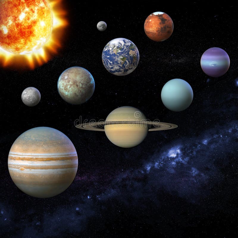 Planetas, Sol e estrelas do sistema solar ilustração stock Planetas, Sol e estrelas do sistema solar ilustração stock