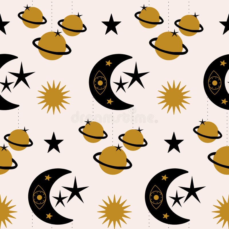 Planete aurii și elemente cerești într-un design fără sudură royalty free illustration