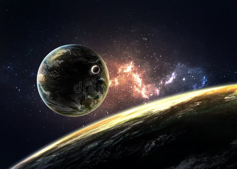 Planeten over de nevels in ruimte royalty-vrije illustratie Planeten over de nevels in ruimte royalty-vrije illustratie