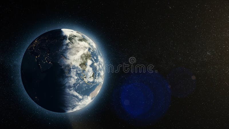 Planetenerde mit Sonnenaufgang im Raum, aufgehende Sonne über Erde Konzept der globalen Kommunikation lizenzfreie stockbilder Planetenerde mit Sonnenaufgang im Raum, aufgehende Sonne über Erde Konzept der globalen Kommunikation lizenzfreie stockbilder