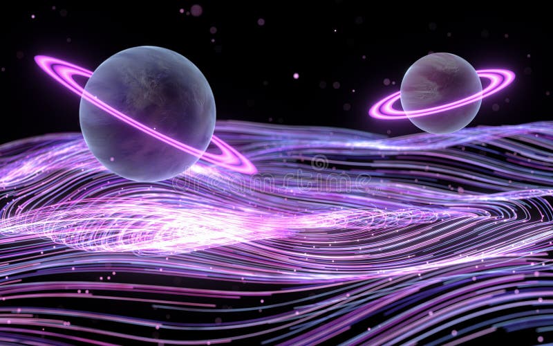 Planets with Purple Curve Vortex Lines, 3d Rendering Stock Illustration -  Illustration of effect, abstract: 214358731