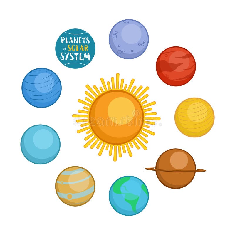 Planets of Solar System, Cartoon Style Vector Illustration Stock Vector