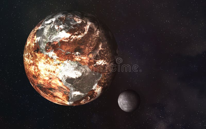 Planetuje ziemię i księżyc w przestrzeni przy disiaster ilustracja wektor Planetuje ziemię i księżyc w przestrzeni przy disiaster ilustracja wektor