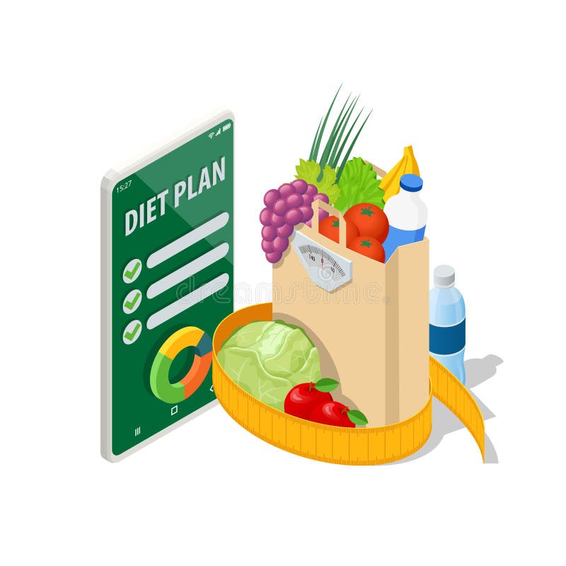 Planificación De Alimentos Y Dieta Sana Isométrica En Smartphone. Dieta  Saludable Para Consumo Personal O Plan Nutricional De Diet Ilustración del  Vector - Ilustración de isométrico, cartel: 211774295