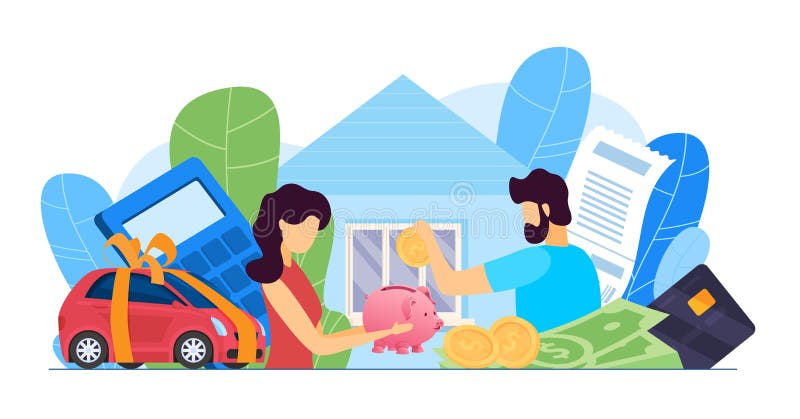 Family budget planning at crisis, money economy bank problem finance. Woman and man couple, people financial covid credit, tax business bill. People problems worried isolated home vector illustration. Family budget planning at crisis, money economy bank problem finance. Woman and man couple, people financial covid credit, tax business bill. People problems worried isolated home vector illustration.