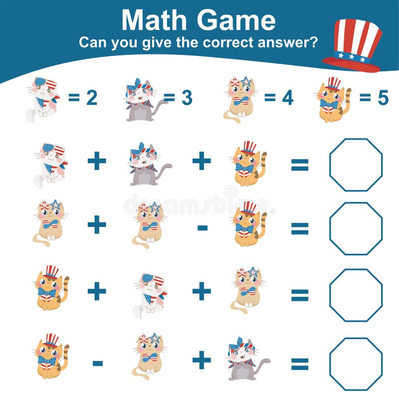 Quiz de planilha de jogo de matemática de personagens de forma matemática