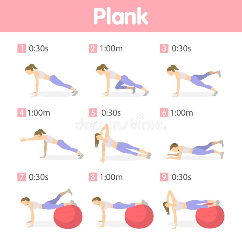 Plank workout set. stock vector. Illustration of exercise - 93318186