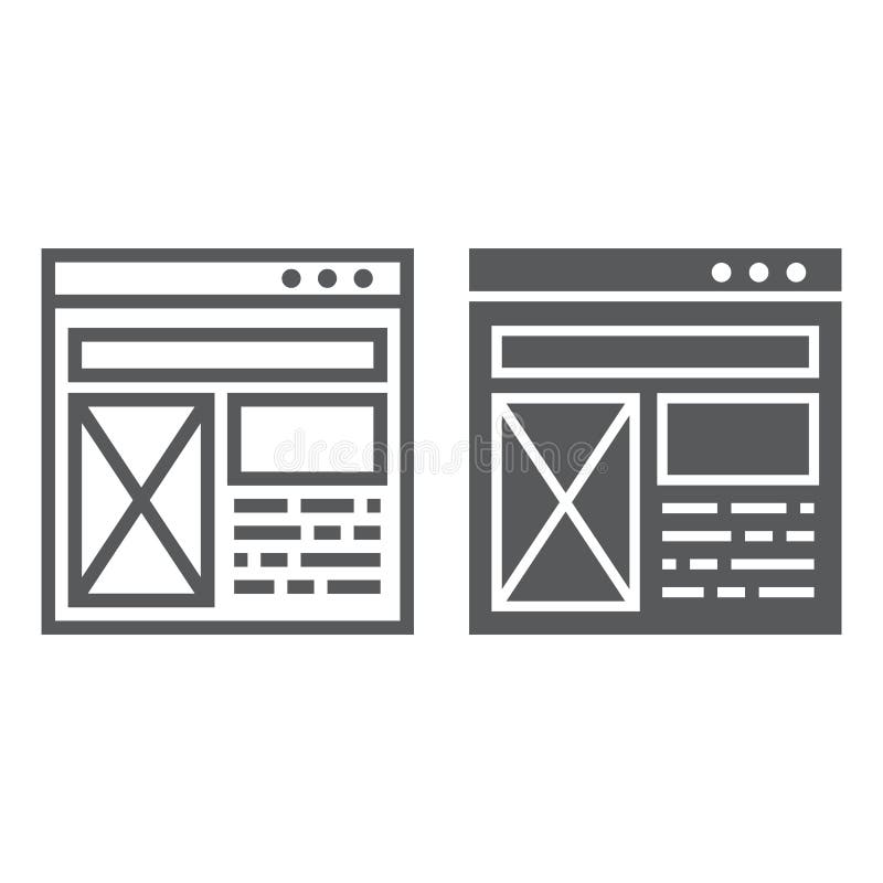 Planlinie und Glyphikone, Website und Entwurf, Schablonenfensterzeichen, Vektorgrafik, ein lineares Muster vektor abbildung Planlinie und Glyphikone, Website und Entwurf, Schablonenfensterzeichen, Vektorgrafik, ein lineares Muster vektor abbildung