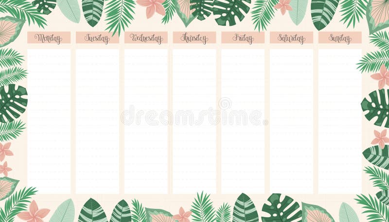 Weekly planner with elegant hand-lettering starts on Monday. royalty free illustration