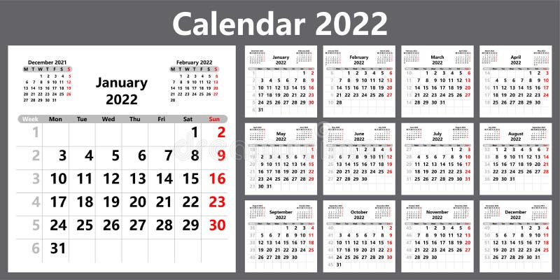 Planner Calendar For 2022 With Week Numbers Template For A Wall Calendar For A Company Stock Vector Illustration Of Number Month 226922626