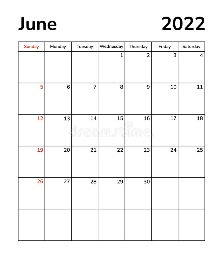 Planner Monthly Pages 2022. June Month Calendar Page. Organizer Scheduler Timetable Vector Template. Wall Desk Table Stock Vector - Illustration Of Vector, Page: 230918646