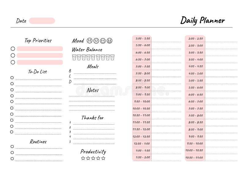 Monthly Planner Printable Template Vector. Blank White Notebook Page A4