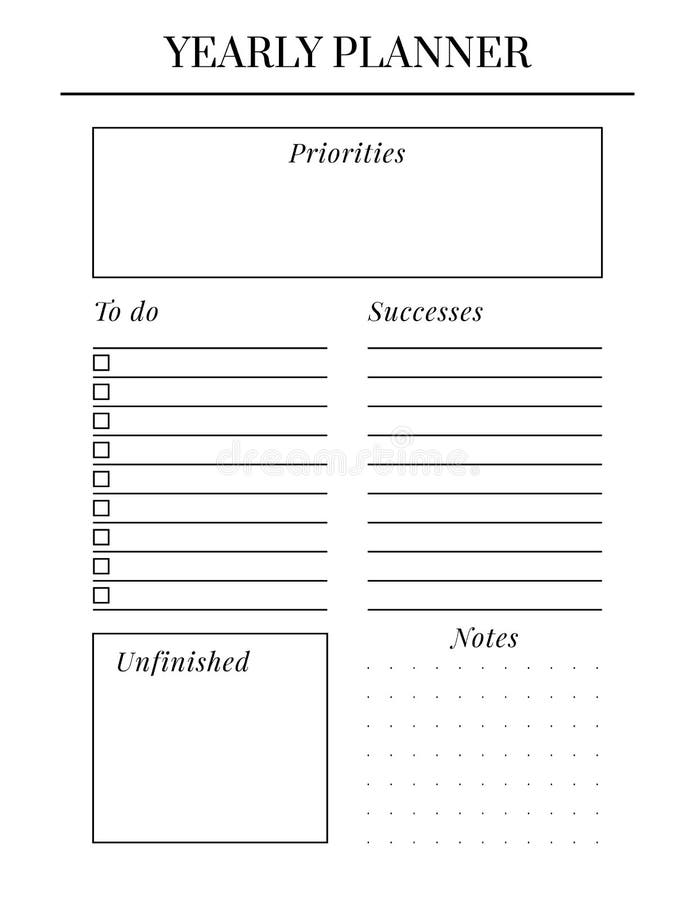 Planner Sheet Vector. Printable Vertical Notebook Page Stock Vector