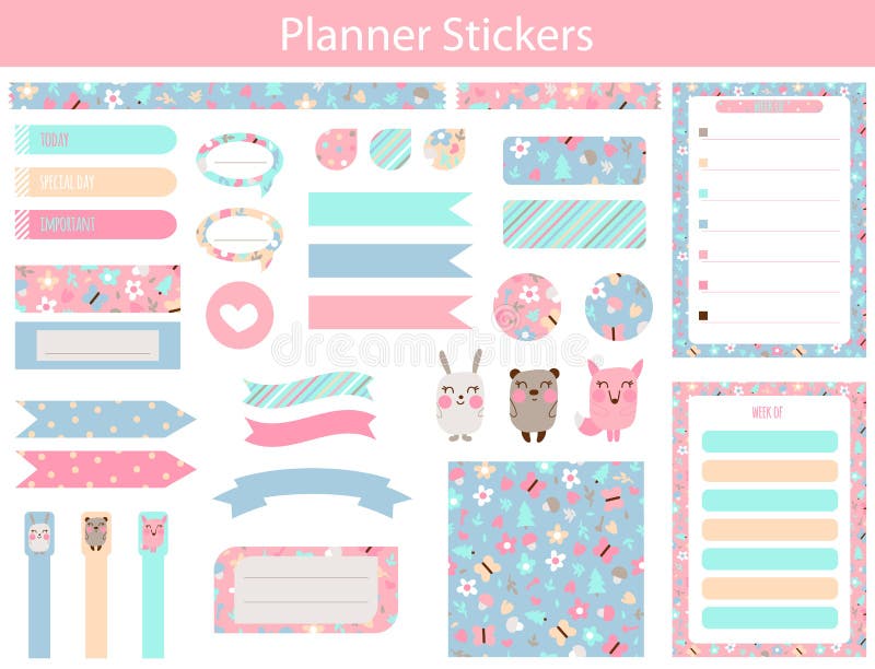 Cute planner stickers. Organizer tags, color patterns and calendar icons.  Check, planners and weekly label days. School day planning stickers with  trendy lettering and elements. Back to school 20794811 Vector Art at