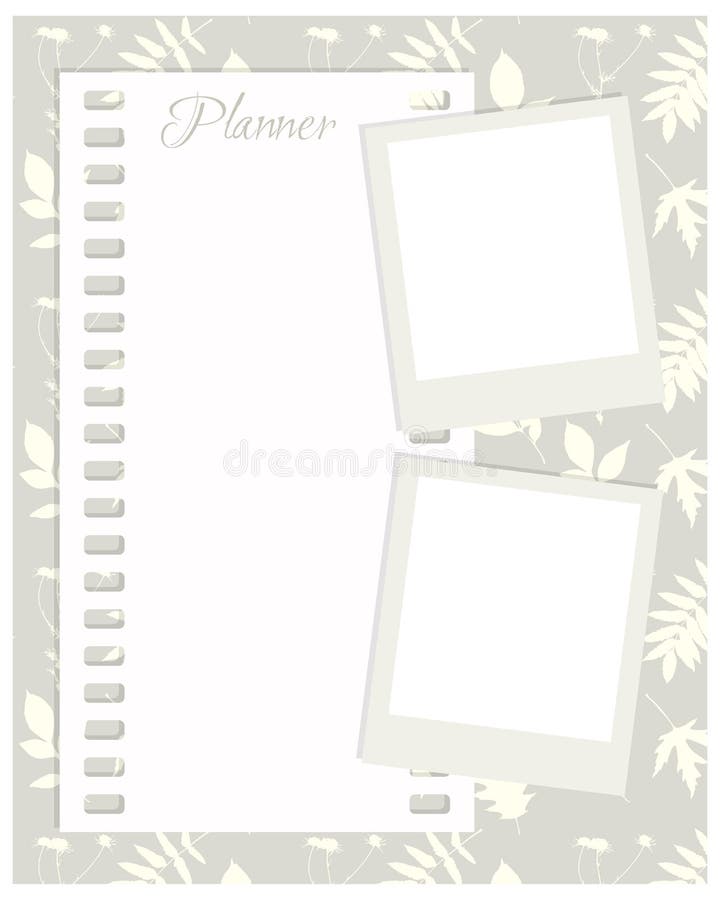 Planner template vintage collage blank with pattern flower camomile plants, blank for reminders notes to do list ideas.