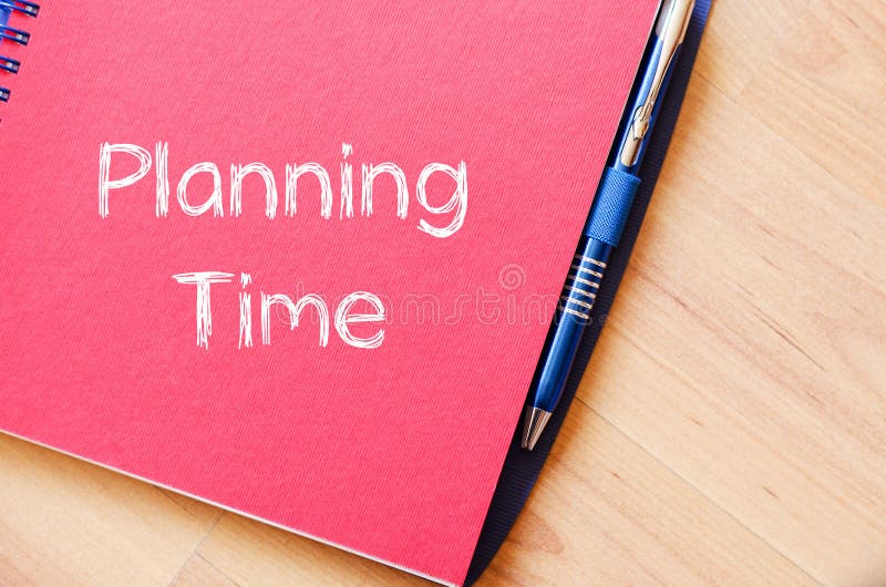 Planning time text concept on notebook stock photos