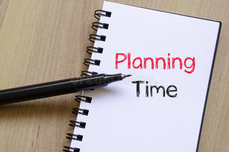 Planning time text concept on notebook stock photos
