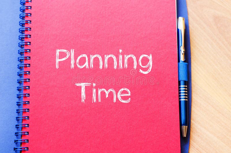 Planning time text concept on notebook stock images