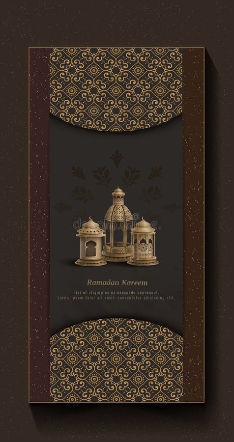 Plano de fundo islâmico do cartão de saudação com três lanternas de ouro ilustração royalty free Plano de fundo islâmico do cartão de saudação com três lanternas de ouro ilustração royalty free