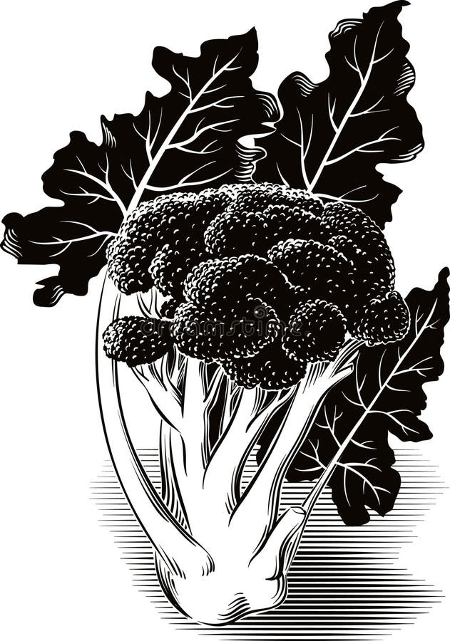 Plant Broccoli Leaning Against a Table Stock Illustration