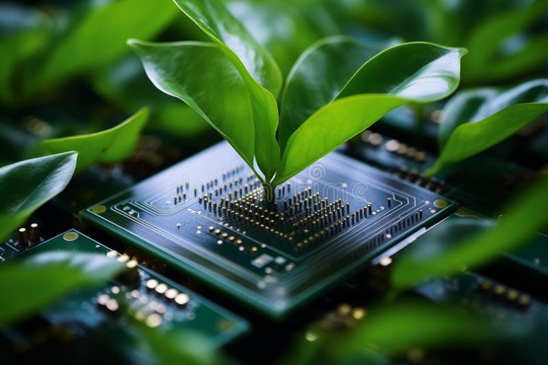 Plant growing from processor grow nature computer hardware ecology sustainable eco-friendly technology tech modern