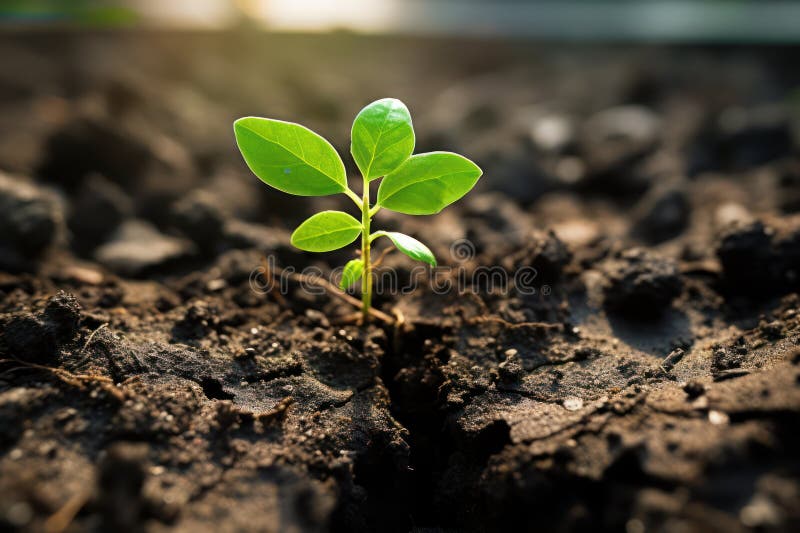 Plant Growing in Soil, Closeup. Young Sprout in Dry Ground Stock Illustration Illustration of