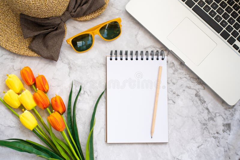 Plant lekmanna- foto av workspace Åtlöje för bästa sikt upp anteckningsböcker, flowwe arkivbild Plant lekmanna- foto av workspace Åtlöje för bästa sikt upp anteckningsböcker, flowwe arkivbild