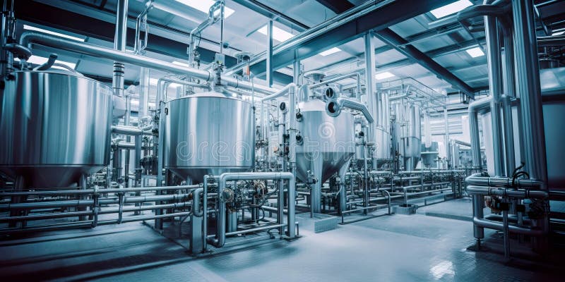 Plant for processing agricultural products and silos for dry cleaning and storage of agricultural products. Generative stock illustration