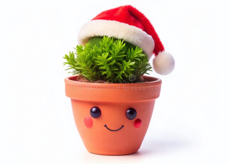 Planta de anime festiva en Santa Hat Adorable decoración navideña para proyectos digitales y diseños festivos stock de ilustración