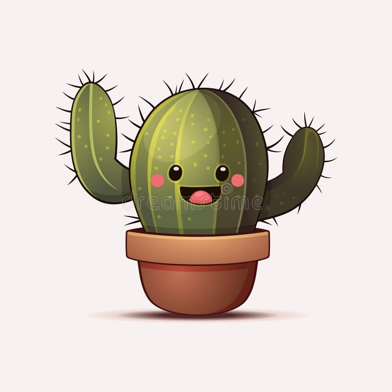 Cacto Fofo Com Rostos. Personagens De Plantas De Vaso Succulto De