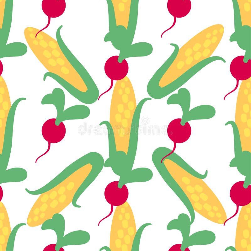 Plantaardig naadloos patroon met radijs en graan op een witte achtergrond Gezonde voedselachtergrond voor uw ontwerp Vector illus vector illustratie Plantaardig naadloos patroon met radijs en graan op een witte achtergrond Gezonde voedselachtergrond voor uw ontwerp Vector illus vector illustratie